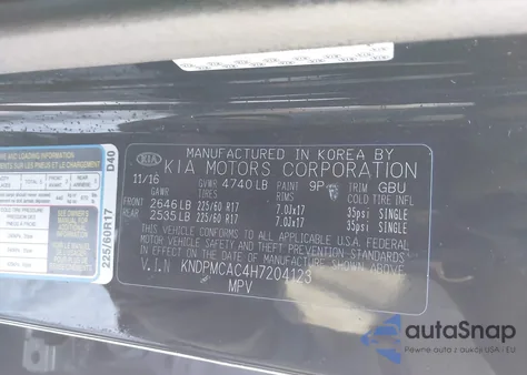 2017 Kia Sportage Lx z USA, uszkodzony, nr VIN KNDPMCAC4H7204123